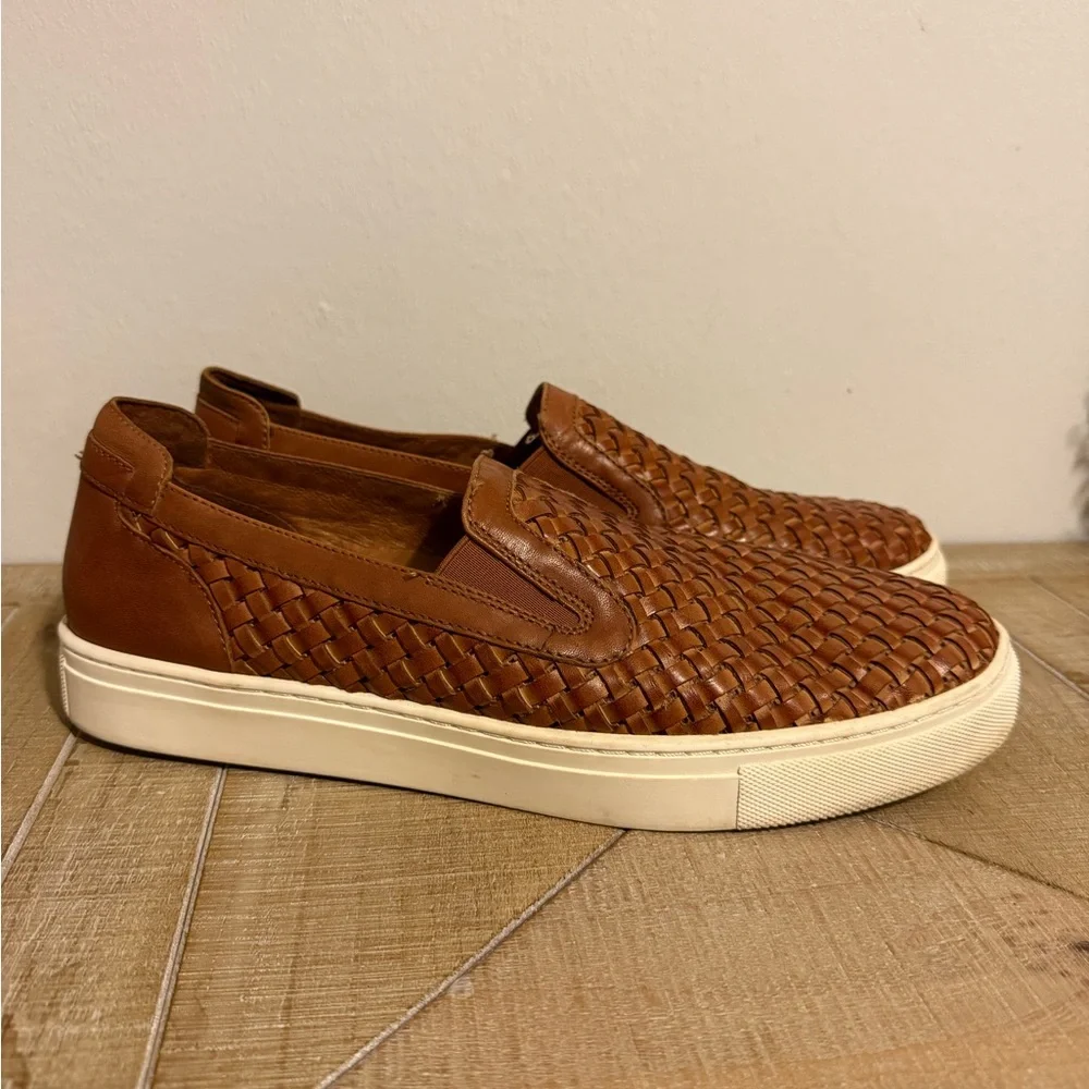 Donald J. Pliner Tan Woven Leather Loafers - Picture 2 of 8